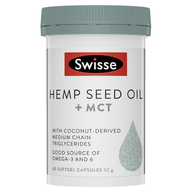 Viên uống dầu hạt cây gai dầu và củ nghệ hỗ trợ sức khỏe dinh dưỡng Swisse  Hemp Seed Oil + Turmeric 60 Capsules - Săn Hàng Úc-Sydney